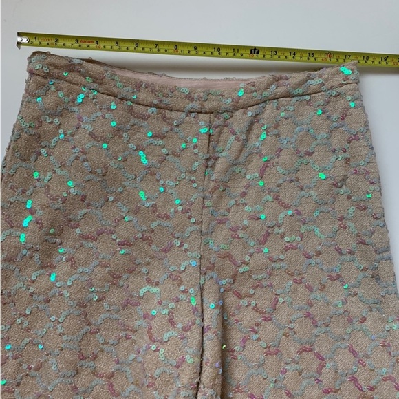 ANTHROPOLOGIE ETT TWA SHOW STOPPER size 12 light tan wide leg cropped w/ sequins - Picture 3 of 8